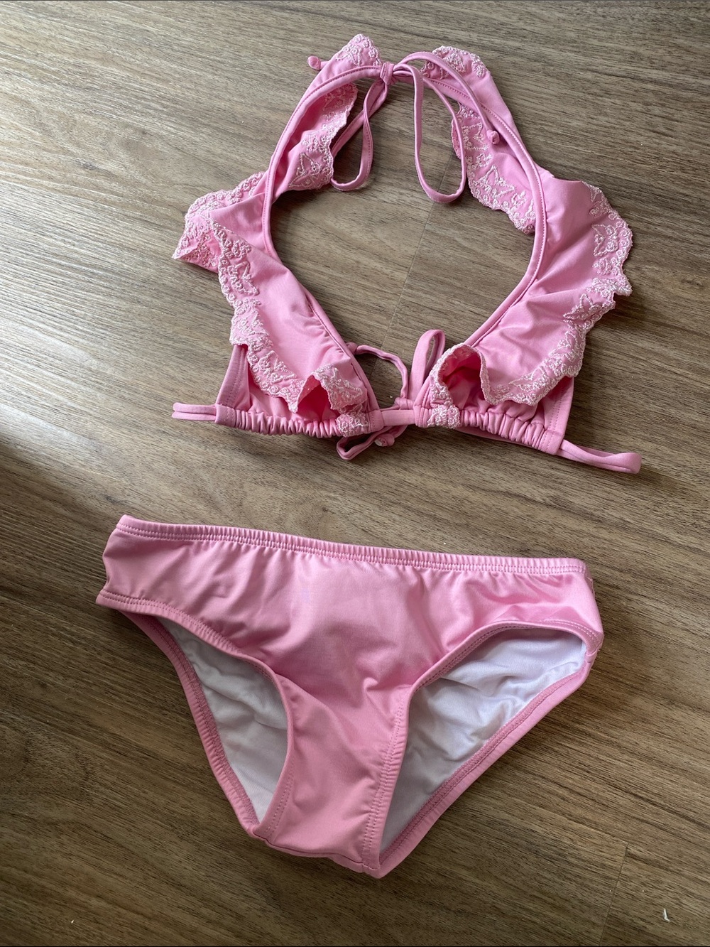 Submarine Light Pink Ruffle Lace Girls' Two-Piece Bikini